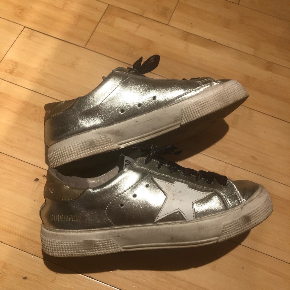 Golden Goose “May” Metallic Leather Sneakers